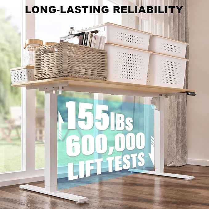 Electric Standing Desk with 2 Drawers 55 x 24 Adjustable Height Computer Desk Ergonomic Sit Stand Desk for Home Office (Nature)