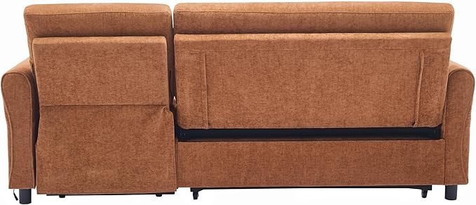 ERYE L-Shaped Reversible Recliner Sectional Sofa Chenille Upholstered Pull Out Convertible Sofabed with Pull Out Sleeper Couch Bed and Recliner Chaise Lounge and USB-C Ports