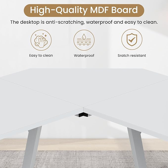 BLKMTY L Shaped Gaming Desk Computer Desk Corner Desks Wood Gaming Table PC Table with Monitor Stand for Home Office Dorm Sturdy Writing Workstation Carbon Fiber Surface 50-Inch White