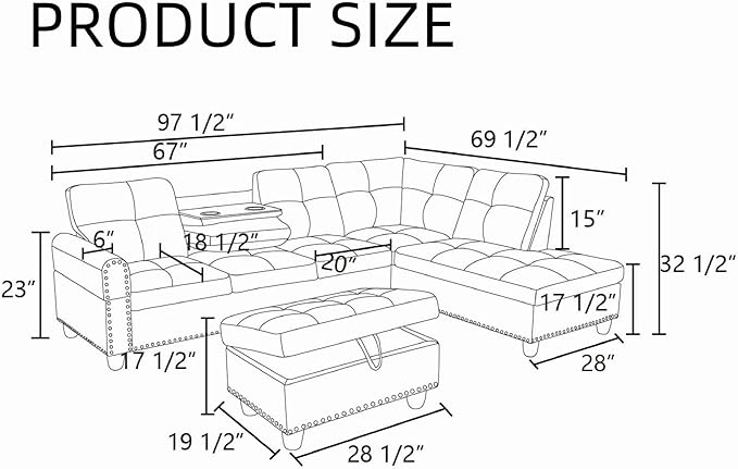 L Shaped Couch Modular Sectional Sofa with Chaise Modern Modular Sofas Furniture Sofa Couches for Living Room/Apartment/Office/Bedroom Black Grey