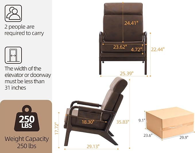 Mid Century Modern Accent Chair with High BackUpholstered Armchair with Solid Wood Frame &amp Soft Cushion for Living RoomBedroomBelconySunroomBrown