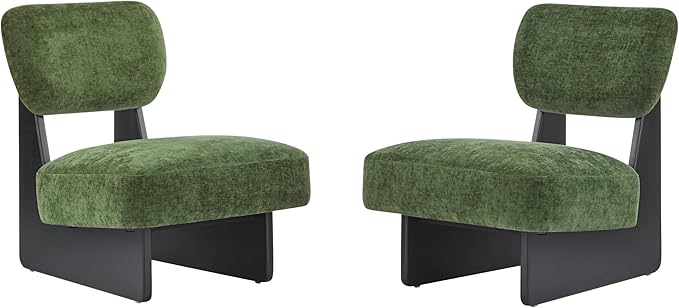 Set of Two Accent Chairs Chairs Living Room Set of 2 - Comfortable Accent Chair with Soft Upholstery Armless Chair with Wood Base for Small Spaces Living Room Bedroom (Black+Green)