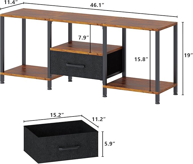 TV Stand with LED Lights Entertainment Center with Open Shelves and Fabric Drawer Media Console for 55 Inch TV Television Stands Living Room Furniture Bedroom Rustic Brown