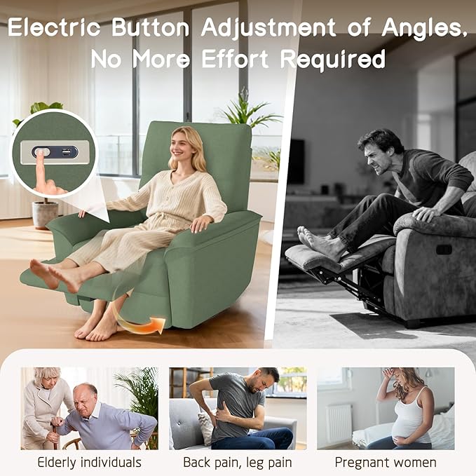 cinkehome Power Swivel Rocker Recliner Electric Glider Recliner for Nursery with USB &amp Type-C and Phone Holder Upholstered Rocking Recliner for Living Room Nursery Green