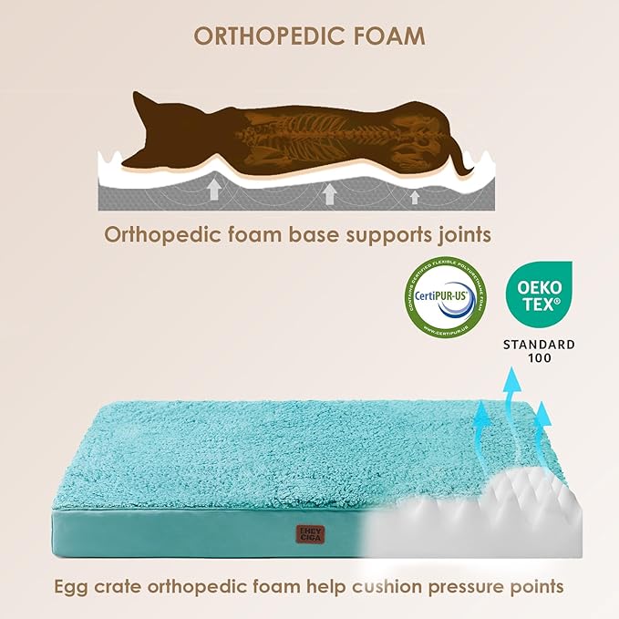 EHEYCIGA Orthopedic Medium Dog Beds for Small Dogs with Removable Washable Cover for Crate Turquoise Blue 30x20
