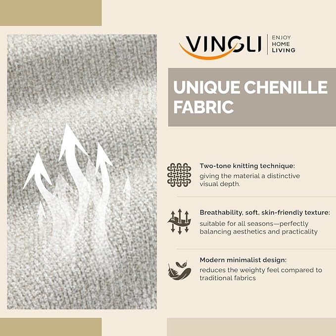 VINGLI 110' U-Shaped Sectional Couch with Two Chaise Affordable Small Sofa with 4 Seats Chenille Fabric Comfy Couches for Living Room Beige