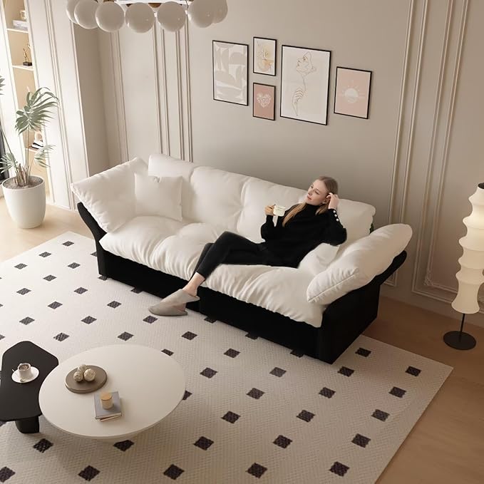 74.8 3-in-1 Folding Convertible Sleeper Tufted Couch with 2 Soft Pillows Velvet Pull Out Sofa Bed Multi-Functional Loveseat Bed Beige