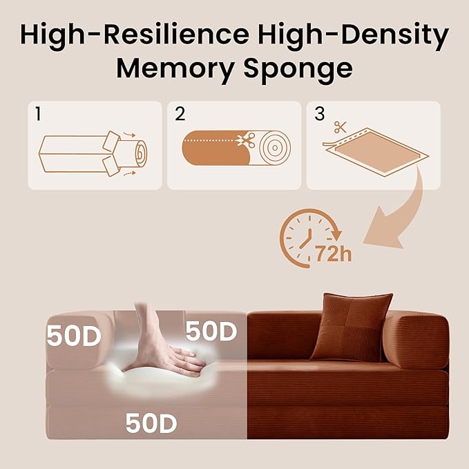 Belhome 78.8 Convertible Sofa Bed Futon Sofa Bed with Side Pocket Corduroy Pull Out Futon Sofa Boneless Couch for Living RoomsNo Assembly Required Orange
