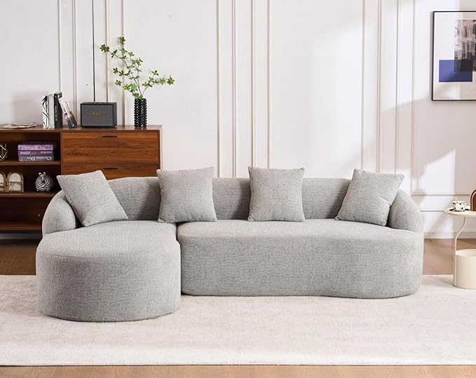 KEIKI L-Shaped Chenille Modular Sectional Couches with Chaise Lounge &amp 4 Pillows 3 Seater Oversized Upholstered Luxury Plush Cloud Sofa for Living Room Apartment Full Sponge Compression