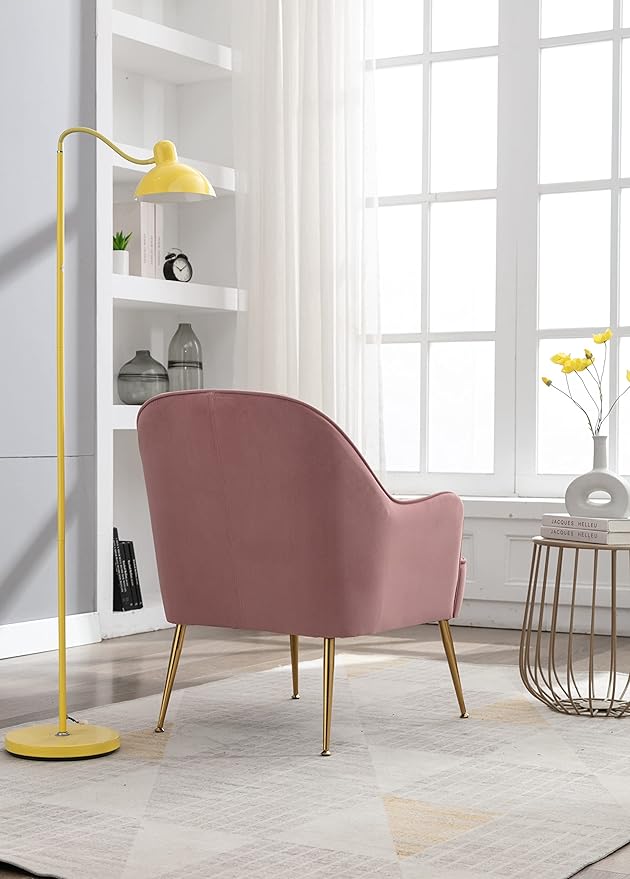 Modern Ergonomics Soft Velvet Fabric Material Accent Chair with Gold Legs and Adjustable Feet Screws for Indoor Home Living RoomPink