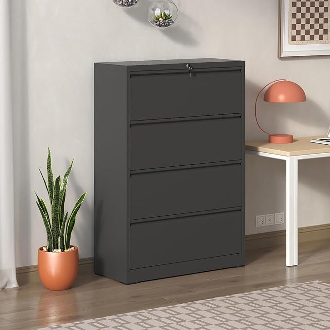 4 Drawer Small File Cabinet with Lock Locking Filing Cabinet for Home Office Under Desk Storage Cabinet Organizer with Locking DrawersBlack