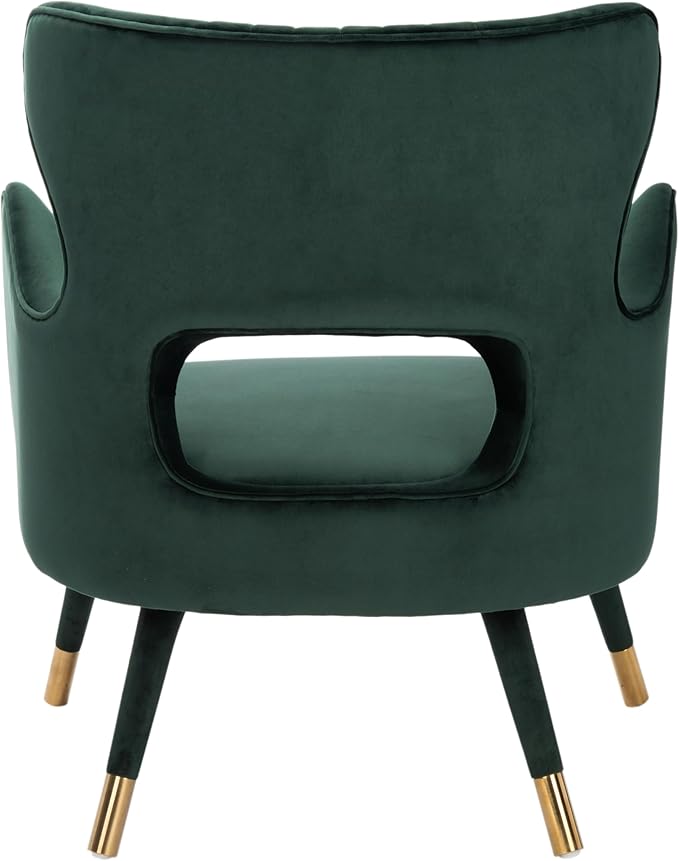 Safavieh Home Blair Retro Glam Forest Green Velvet and Gold Wingback Accent Chair