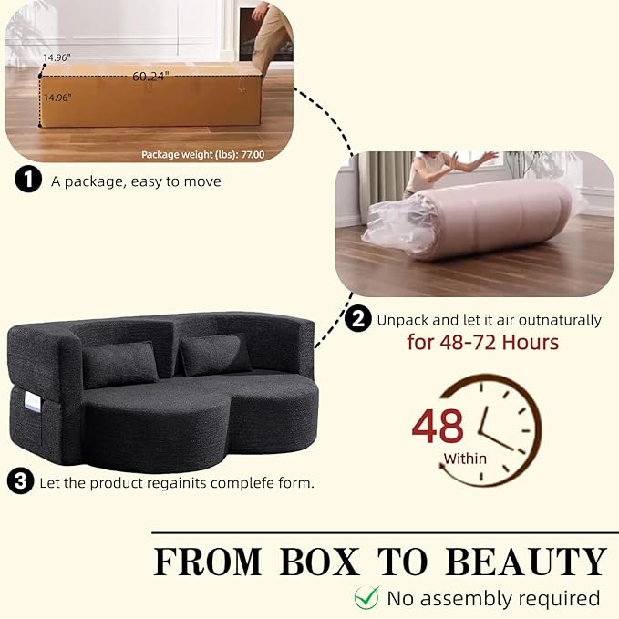 79 Convertible Folding Sofa Bed 2-in-1 Twin Size Loveseat Sleeper Couch with Two Pillows &amp Side Storage PocketsSpace-Saving | Design for Apartments &amp Living Room No Assembly(Black)