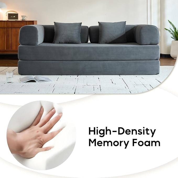 4-in-1 Folding Convertible Sleeper Sofa Bed with Fixed-Shape Frame Comfy Modular Floor Sofa with Pull Out Couch Bed Sleeper Loveseat Boneless Futon Couch for Living Room Grey