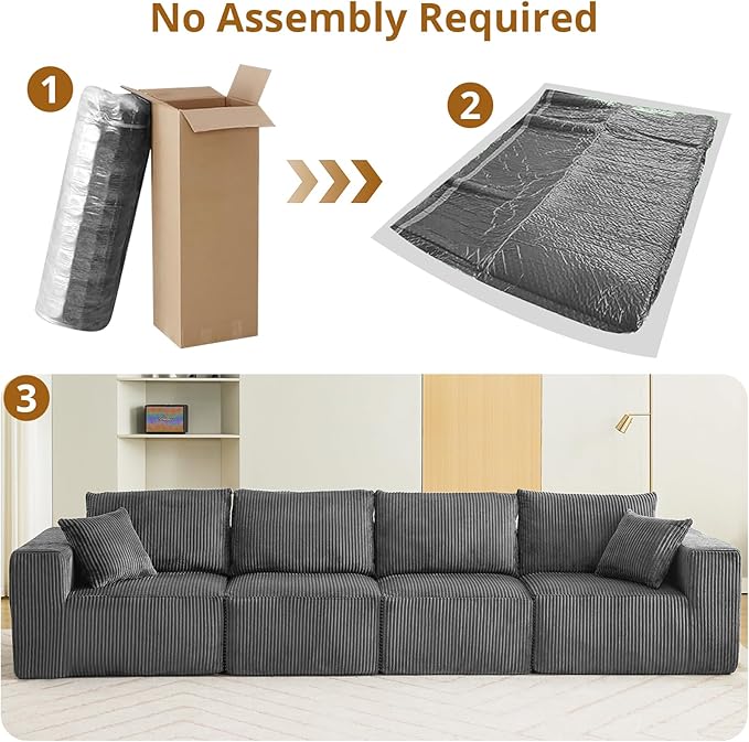 Sectional Cloud Boneless Couch 137 Modern Comfy Linear Straight No Assembly Required Convertible Compression Sleeper Modular Sofa with Corduroy Fabric 4 Deep Seat Single for Living Room