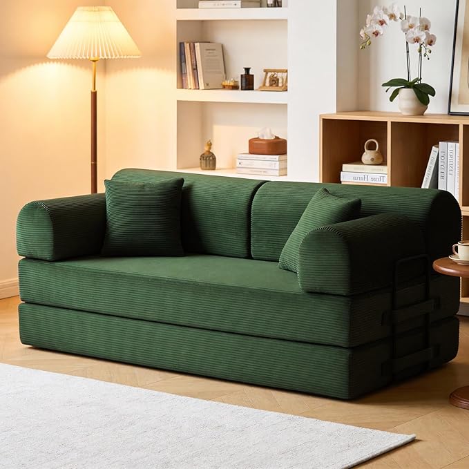 KEIKI 78 2Seat Sleeper Velvet Sofa Couch for Garden Home Apartment Living Style Conscious Nature Lovers Soft Plush Comfortable Cozy Relaxing Lounge Modern Contemporary Design Green