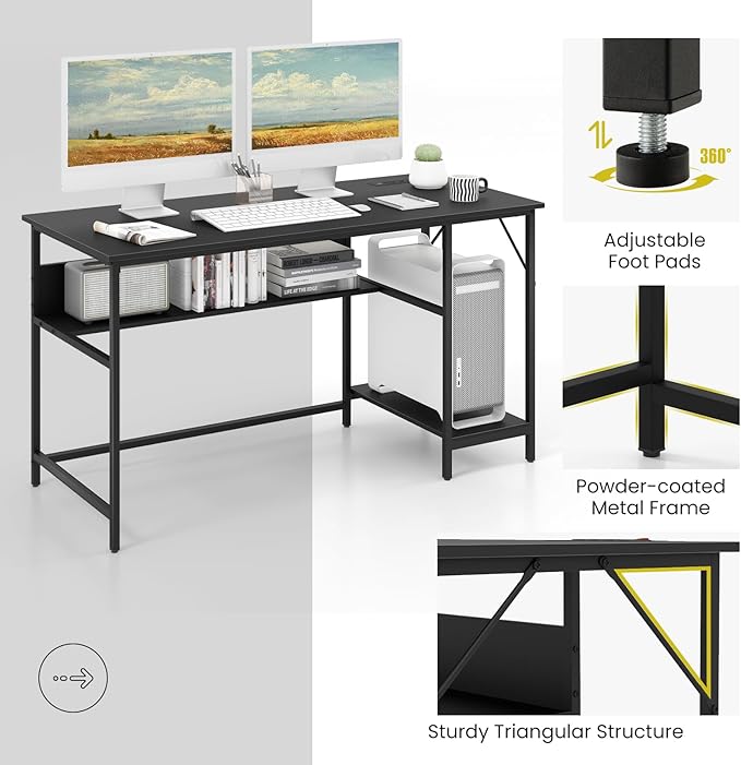 Tangkula 55 Inch Computer Desk with Power Outlets &amp USB Ports Home Office Desk with Built in Charging Station with Switch Computer Workstation Writing Study Desk with Storage Shelf &amp CPU Sta