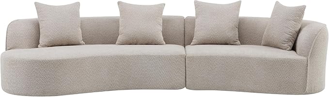 Merax 126 Inch Curved Sectional Sofa Oversized 5-Seater Modern L-Shape Couch with 4 Pillows Modular Velvet Fabric Sofa for Large Living Room Almond