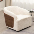 Swivel Accent Chair Linen Swivel Barrel Chair Comfortable Mid Century Modern Chair Upholstered Metal Base Armchair for Living Room Bedroom Office Large Vintage White