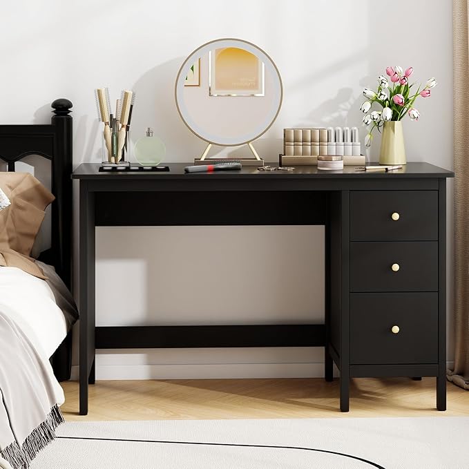 NAFORT 2-Drawer Computer Desk Modern Home Office Desk with Storage &amp Spacious Desktop Compact Writing Study Desk for Bedroom Small Spaces Multipurpose Workstation Black