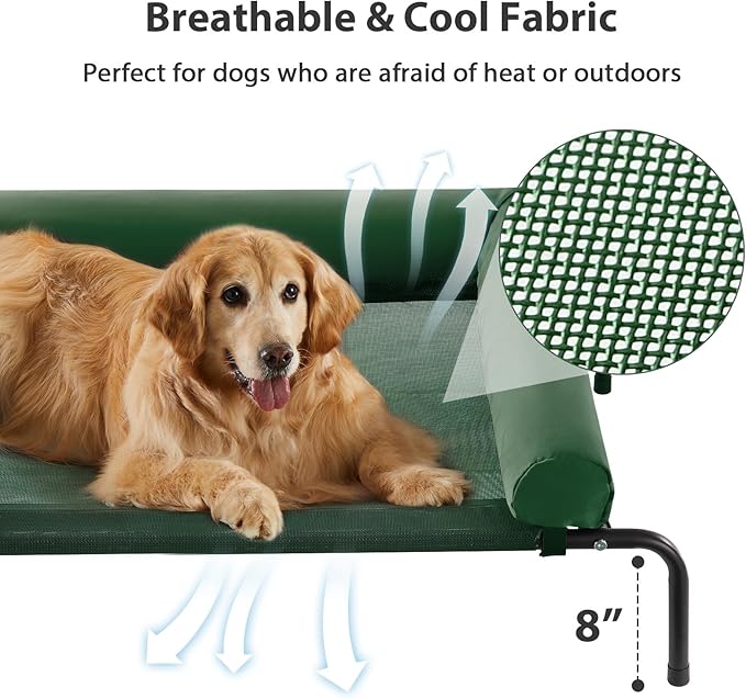RRPETHOME Large Elevated Cooling Dog Bed Raised Dog Cot Beds for Large Dogs Elevated Outdoor Pet Bed Chew Proof Portable Cooling Pet Cot with Skid-Resistant Feet and Breathable Mesh