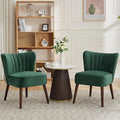 Modern Velvet Accent Chair Set of 2 Soft Upholstered Living Room Chair with Wooden Legs Comfy Armless Lounge Chair for Living Room/Makeup/Office/Bedroom Green