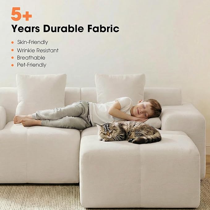 83.5 Modular Sectional Sofa Luxury 32.6 Deep Seat Cozy Cloud Couch L-Shaped Boneless Couches for Living Room Apartment Bedroom No Assembly Required(Beige) | 17 Thickened Seat Super Soft Seat