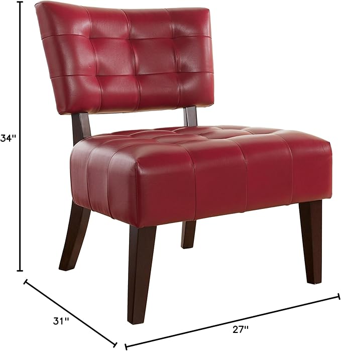 Roundhill Furniture Blended Leather Tufted Accent Chair with Oversized Seating Red