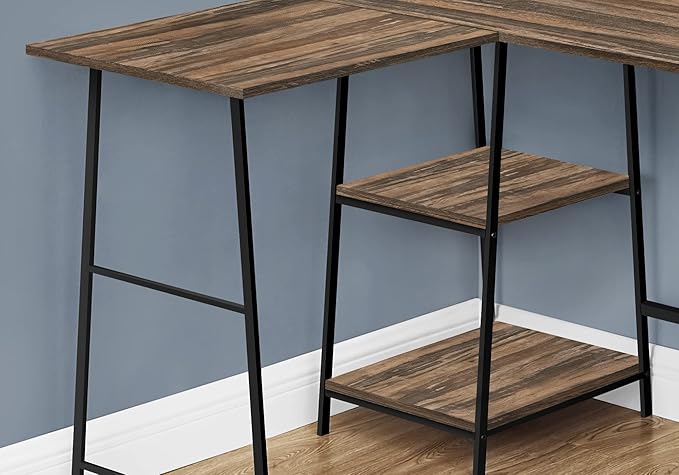 Monarch Specialties I 7593 Computer Desk Home Office Corner Storage Shelves 48 L L Shape Work Laptop Metal Laminate Brown Black Contemporary Modern