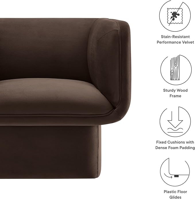 Modway Tate Performance Velvet Accent Chair in Chocolate Brown - Upholstered Club Chair - Modern Barrel Armchair - Comfy Reading Leisure Chair for Living Room Bedroom Office