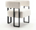 YOUNIKE Accent Chair White Upholstered Teddy Velvet Single Sofa Modern Corner Round Padded Armrest Club Boucle Armchair for Living Room Bedroom Office Hotel Lounge Nursery Apartment Black Metal Stand