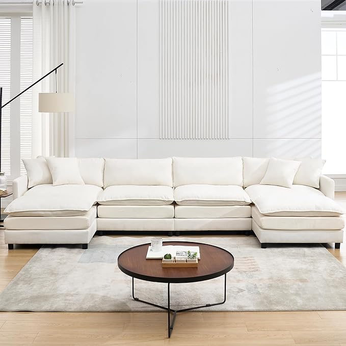 143.31 U Shaped Cloud Modular Sofa with Chaise Lounges Sectional Couches for Living Room Deep Seat Cloud Couch Chenille Comfy with Pillow
