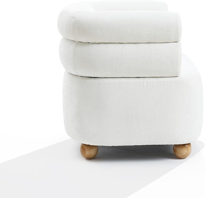 LuxenHome Barrel Accent Chair with Wood Ball Legs Modern Upholstered Ivory Barrel Armchair for Living Room Reading Room BedroomStylish Sofa Chair Decorative Home FurnitureLeisure Lounge Chairs