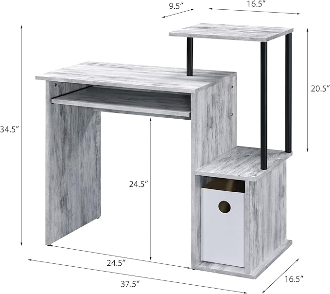 Rectangular Antique White and Black Work Study Computer Desk with Keyboard Tray Office Desk with Storage Spacious Surface