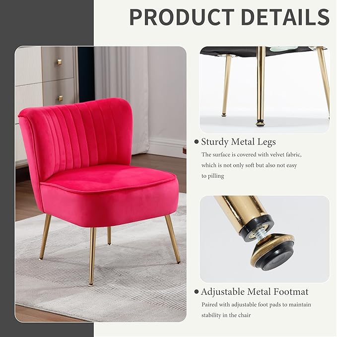 KCC Modern Velvet Upholstered Accent Chair Set of 4Mid Century Living Room Chairs with Golden LegsComfy Armless Chair Wingback Single Sofa Side Chair for BedroomHot Pink