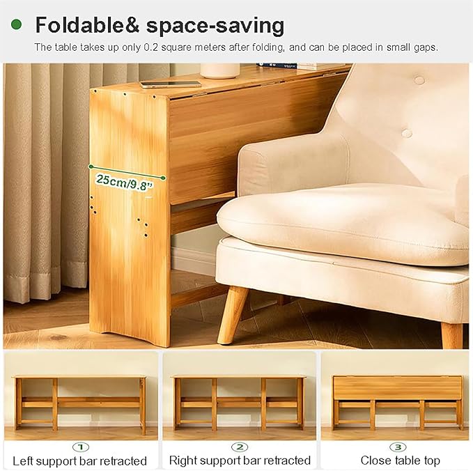 Solid Wood Folding DeskMid Century Modern DeskFoldable Writing Computer Desk for Home OfficeStudy Desk with Storage Shelf for Small Spaces(103cm/40.5 Natural)