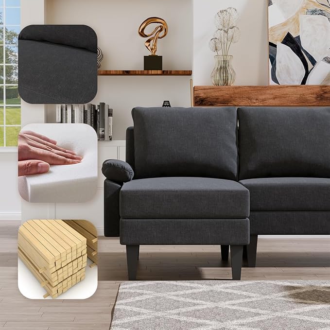 115 Inch Modular Sectional Sofa with Storage Ottoman Modern L-Shaped Sectional Couch with Chaise Chenille Couch for Living Room Apartment or Small Spaces Black