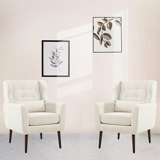 Accent Arm ChairsUpholstered Armchair for Living Room with PillowChenille Single Sofa Chairs with ArmsModern Comfy Reading Chair for BedroomSmall Spaces (Beige Set of 1)