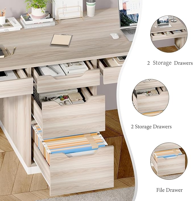 Two Person Desk with 5 Drawers Double Desk with Storage for 2 People 78 Inch Extra Long Computer Desk Workstation with File Drawer for Home Office White and Walnut