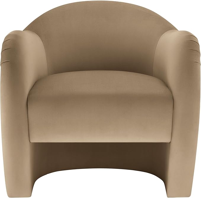 Modway Compose Barrel Chair with Performance Velvet Fabric in Taupe – Upholstered Accent Armchair with Curved Backrest – Cozy Lounge Chair for Reading – Round Comfy Single Sofa Club Chair