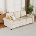 81.1 Modern Fabric Sofa Couch 3-Seater Beige Upholstered Sofa with Rolled Arms and Stitch-Tufted Cushions Comfortable Living Room Furniture for Home or Apartment