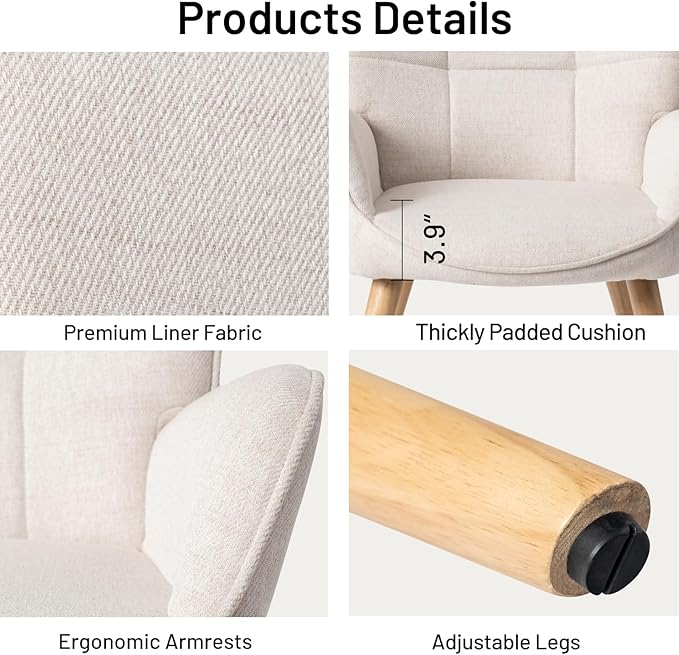 FurnitureR Upholstered Tufted Wingback Chair Fabric Living Room Leisure Chair Comfortable Stylish with Solid Wood Legs Accent Armchairs High Back Ergonomic for Bedroom/Lounge Beige/Oak