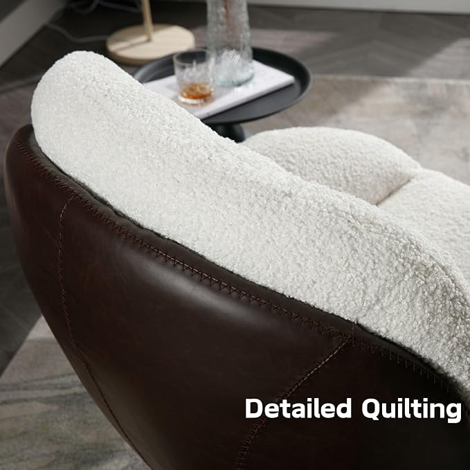 Swivel Sherpa Accent Chair with Ottoman Mid Century Modern Lounge Chair with Footrest Comfy Reading Chair with 360 Degree Metal Base for Small Space/Living Room/Bedroom White Fur