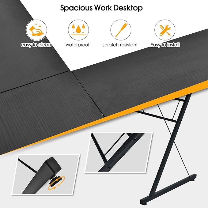 LUARANE L-Shaped Corner Gaming Desk Multifunctional Desk with Detachable Desktop Space-Saving Table for Home Office Workstation Study Easy to Assemble and Clean