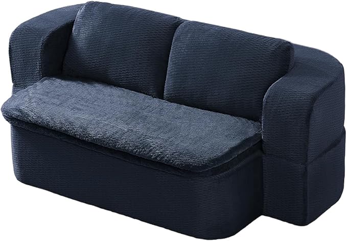 2-in-1 Convertible Sofa Bed 74.8 Memory Foam Boneless Couch Bed Full Size Love Seat Sleeper Sofa Floor Couch Loveseat with 2 Pillows for Living Room Bedroom Apartment Office No Assembly Blue