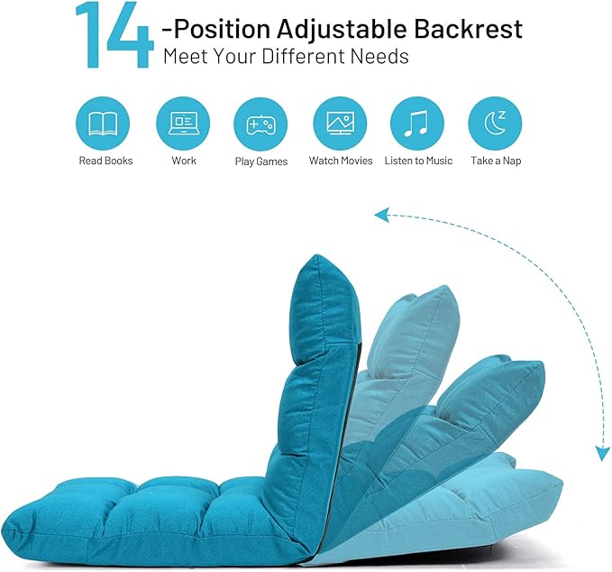 Giantex Floor Sofa Chair Video Gaming Chair with 14 Adjustable Position Padded Back Support Floor Cushioned Seat Folding Lazy Chair for Meditation Reading Watching Living Room Recliner(Turquoise)