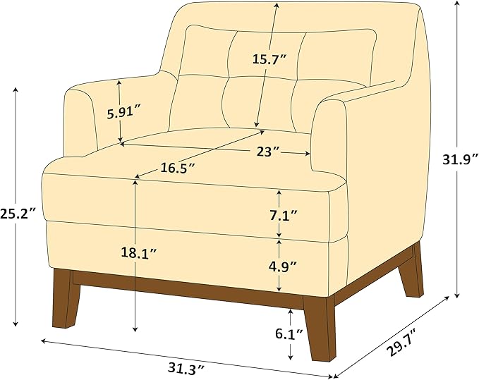 VANOMi Accent Chairs for Living Room 31 Oversized Armchair with Thick Cushion Terry Fabric Cozy Reading Chairs for Adults Bedroom Apartment Camel