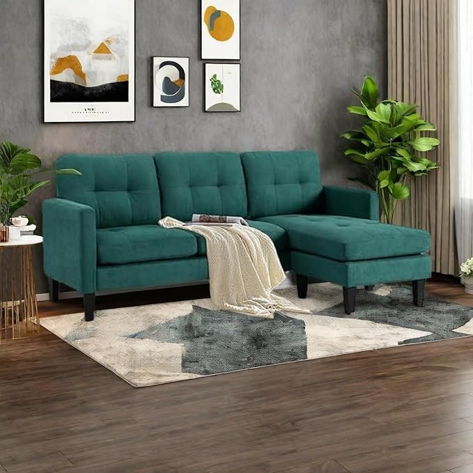 L Shaped Sectional Sofa Sleeper Sofa with Movable Ottoman Lounge Sectional Compact Couch for Apartment &amp Small Space Small Couch for Living Room Green