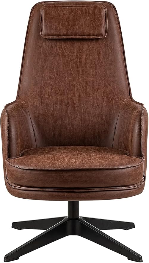 Furniture of America Altha Modern Swivel Base Faux Leather Accent Chair for Living Room Bedroom Home Office Brown