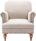 chairus Linen Accent Chair for Living Room Upholstered Mid Century Modern Single Sofa Chair with Solid Wood Legs Comfy Reading Chair Armchair for Bedroom/Office Room/Recption/Lounge Khaki Stripe